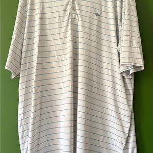 Peter Millar White Polo with Light Blue Horizontal Stripes